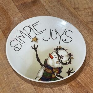 Festive Snowman Plate with 'Simple Joys' Design